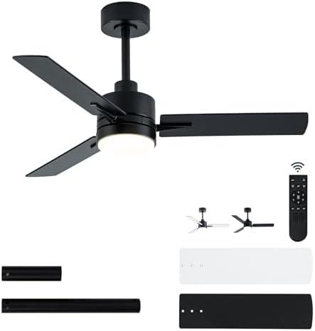 LANMEL 42'' Black Ceiling Fans with Lights and Remote, 6 Speed Low Profile Modern Ceiling Fan with Quiet DC Motor for Indoor Outdoor Bedroom Living Room