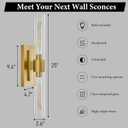 Champagne Brass Bathroom Wall Sconce - Set of 2 Modern Gold Light Sconces - Clear Glass Tube Vanity Lights - Vertical or Horizontal Mounted Dimmable Lighting Fixtures for Indoor Living Room Hallway