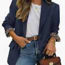 ZESICA Women's Fall Business Casual Blazers 2025 Long Sleeve Lapel Open Front Button Work Blazer Jackets with Pockets L
