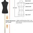 EaseHome Female Mannequin Torso, Height Adjustable Dress Form Manikin Body Clothing Display with Metal Bracket and Rectangular Base for Sewing Dress Display,Black