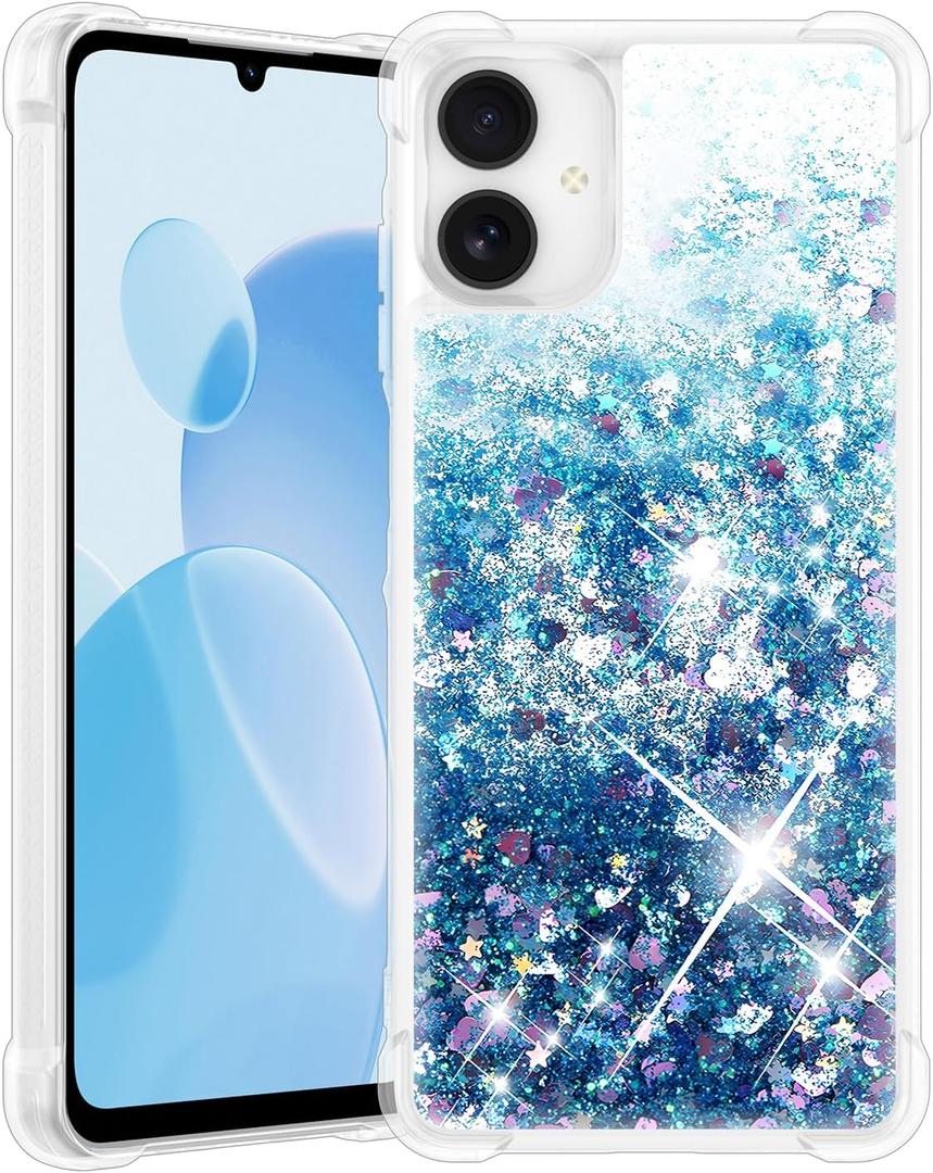Liquid Glitter Case for Samsung Galaxy A07 4G, Flowing Sparkle Quicksand Design Bling Glitter Clear Case for Women, Soft TPU Shockproof Girly Case, Blue