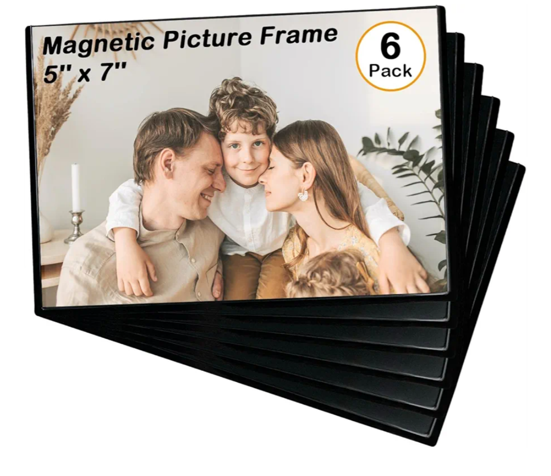 Mingting Magnetic Picture Frame, Holds 5X7 Inches Pictures, Reusable Black Magnet Fridge Photo Sleeves for Refrigerator, Locker,Office Cabinet (Black, 6) (6Pcs)