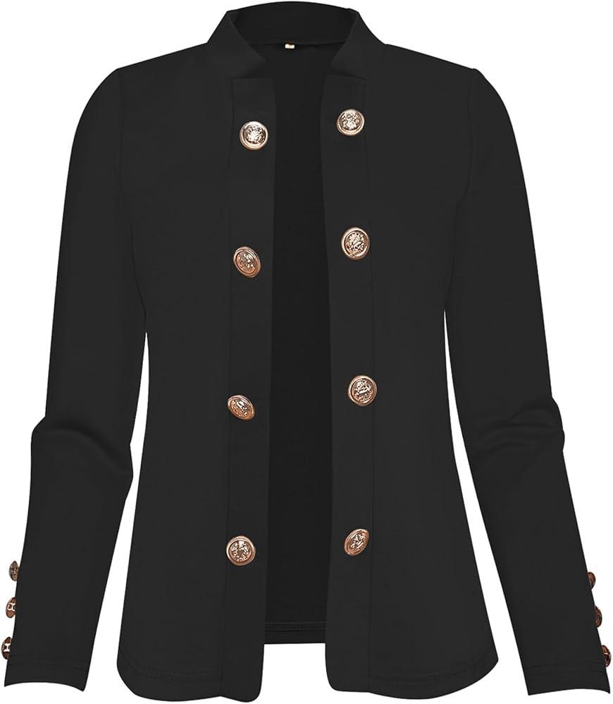 YINGLOP Womens Casual Oversized Jacket Gold Button Wear to Work Outerwear Double Button Open Front Blazer Black 2XL YINGLOP Womens Casual Oversized Jacket Gold Button Wear to Work Outerwear Double Button Open Front Blazer Black 2XL