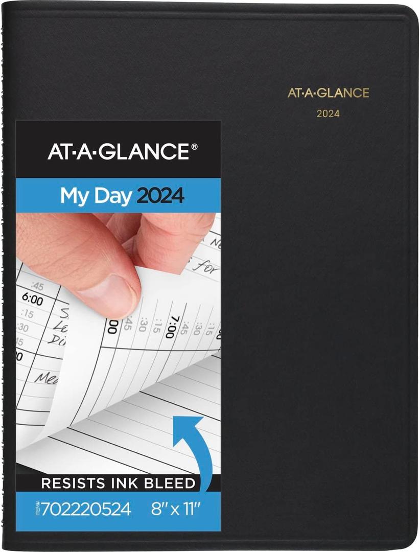 AT-A-GLANCE 2024 Daily Planner, Two Person Quarter-Hourly Appointment Book, 8" x 11", Large, Black (702220524)