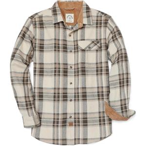 Dubinik 6 oz Flannel Shirt for Men Long Sleeve Casual Button Down Brushed 100% Cotton Shirt (X-Large Tall, Olive Beige Brown)