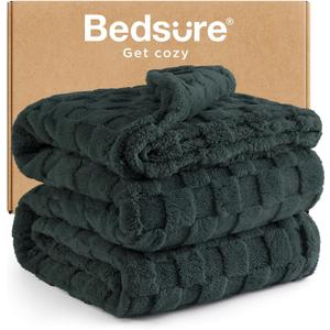 Bedsure GentleSoft Blankets Queen Size for Bed - Super Soft Cozy Spring Blanket for Kids Girls, Large Fuzzy Fleece Throw for Bedroom Decor, Dark Green, 90x90 Inches