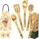 Christmas Gifts for Mom Women Cute Bear Wooden Cooking Spoons Set Bamboo Kitchen Cooking Utensils Set with Apron Oven Mitt Potholder Set Birthday Mothers Day Gift