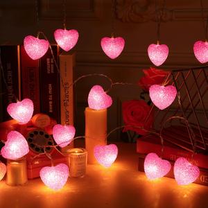 Mudder Valentine's Day String Lights 16 Ft 20 LED Pink Heart Battery Operated Fairy Lights Heart Decoration for Valentines, Wedding, Anniversary, Birthday Party Decor