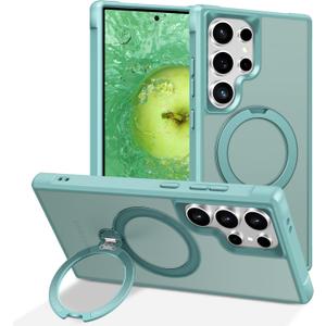 PIXIU 360Spin Magnetic Stand for Samsung Galaxy S24 Ultra Case with Invisible Kickstand Rotatable,[Fit for Magsafe] Slim Cute Matte Translucent Military Grade Shockproof Phone Cover-Teal
