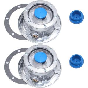 2pcs 343-4009 Aluminum Hub Cap for Trailer Axle, 3434009 6 Holes Hub Caps with Side Pipe Plugs Gaskets and Extra 2pcs Blue Rubber Plugs