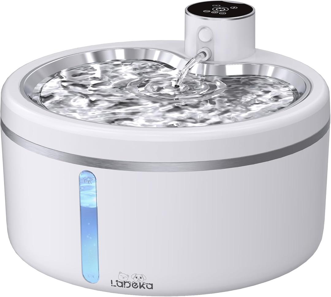 Wireless Cat Water Fountain [with Stainless Steel Tray], 84oz/2.5L Pet Fountain for Cats Inside, Cat Fountain for Drinking with Motion Sensor, Ultra Quiet for Small Animals-[BPA-Free]
