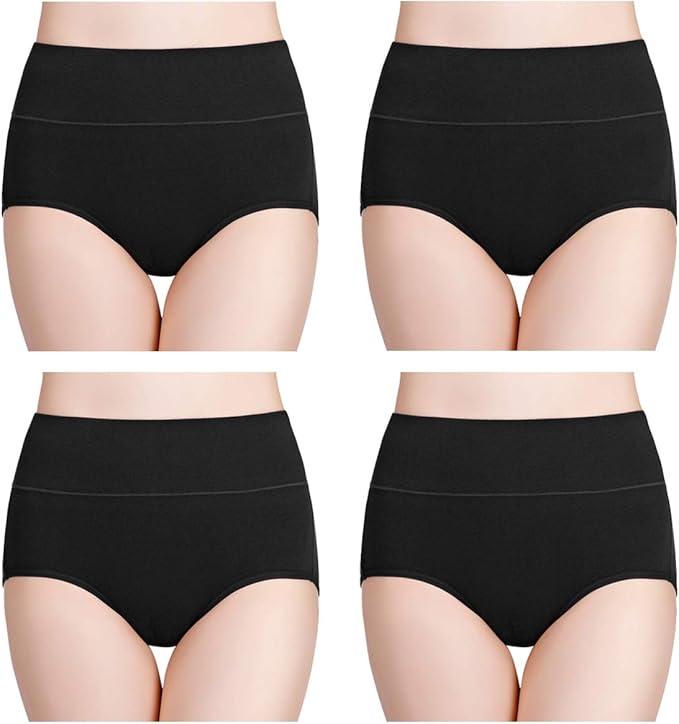 wirarpa Women\'s Cotton Underwear Briefs High Waisted Full Coverage Panties Ladies Plus Size Underpants5 Pack, Black, Large