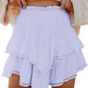 Flowy Shorts for Women Casual Boho Ruffle Tiered Skorts High Waist Mini Skirts Golf Tennis Crochet Shorts (X-Large, Light Purple)
