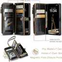 Defencase Compatible with iPhone 13 Case Wallet with RFID Blocking Card Holder for Women and Men, Fashion PU Leather Magnetic Snap Flip Zipper Strap Wallet Phone Case Fit for iPhone 13 6.1", Coffee