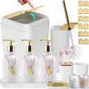 17PCS Bathroom Accessories Set, White Bathroom Set Bathroom Accessories Set with Trash Can, Toilet Brush, Toothbrush Holder, Qtip Holder & 3PCS Soap Dispenser