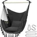 Y- STOP Hammock Chair Hanging Rope Swing, Max 500 Lbs, 2 Cushions Included, Large Macrame Hanging Chair with Pocket, Cotton Weave for Superior Comfort, Durability (Dark Grey)