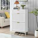 Shoe Cabinet Storage with 2 Flip Drawers, Narrow Hidden Shoes Organizer Cabinet for Entryway, Freestanding Slim Shoe Rack Front Door Entrance(White), Medium
