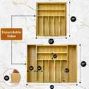 Bamboo Drawer Organizer | Expandable Silverware & Utensil Organizer for Kitchen | Flatware Cutlery Tray with Adjustable Dividers | Wooden Drawer for Knives, Spoons & Forks | Natural Bamboo