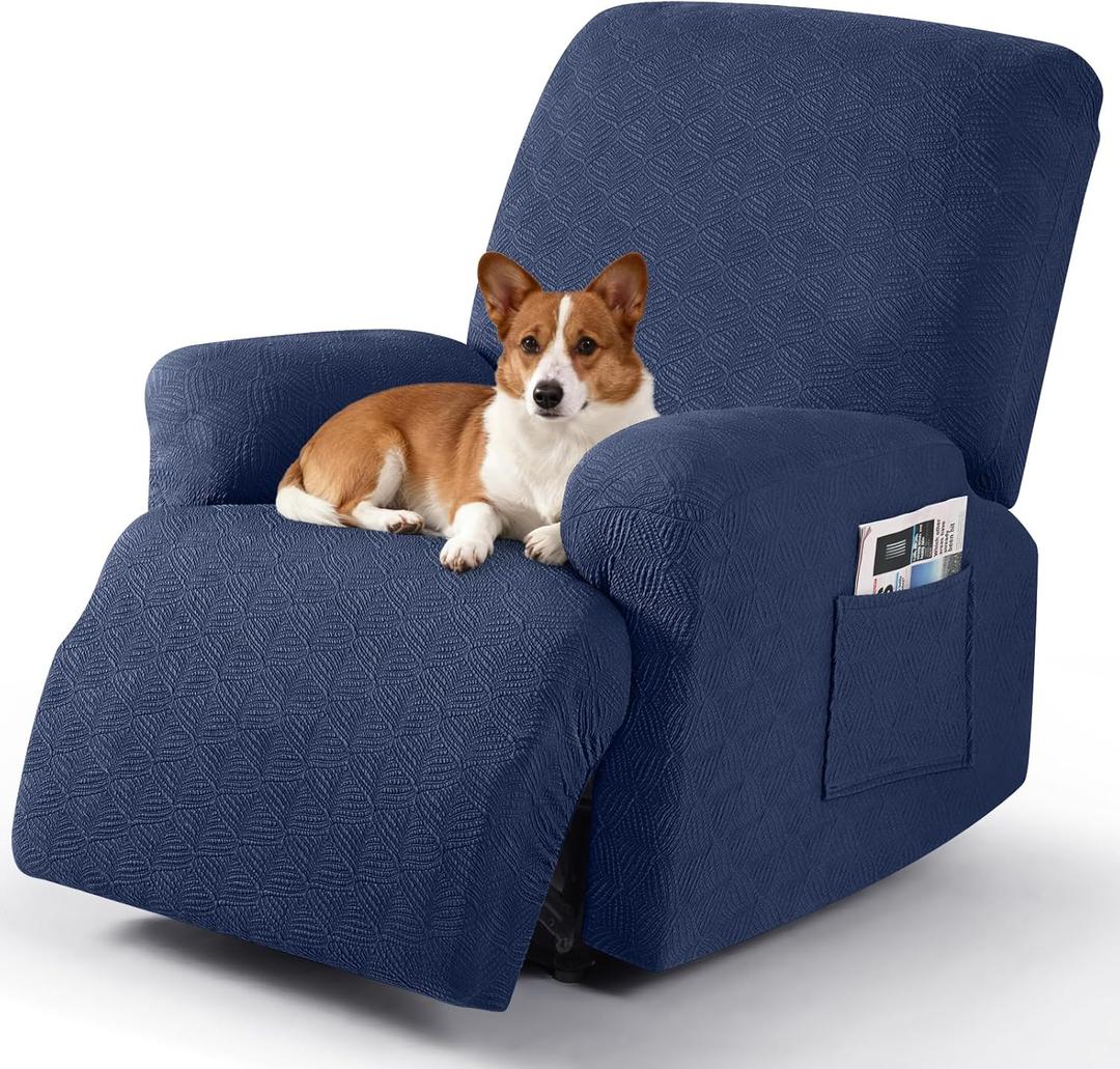 Timeles Recliner Covers Extra Wide Recliner Chair Covers Reclining Couch Covers Sofa Slipcovers Stretch Soft Washable (Single-Seater Oversized, Navy Blue)
