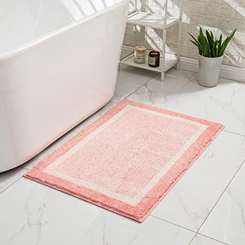 CozeCube Bath mats for Bathroom Non Slip, Fluffy Absorbent Microfiber Bath mat Washable, Aesthetic Bathroom Rugs, Small Blossom Pink Bath mat, Blossom Pink, 24" x 16"