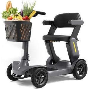 Glashow S3 Folding Mobility Scooter for Seniors & Adults 4-Wheel All-Terrain Electric Scooter, 25 Mile Range, 6 MPH, 265 lb Capacity, Reverse, LED Lights & Basket Gray