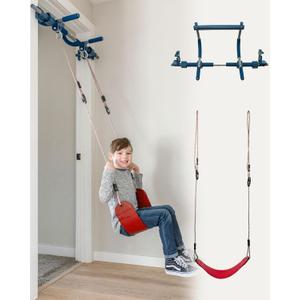 Gym1 Doorway Indoor Swing & Pull-Up Bar Set - Sensory Swing with Rope Ladder - Built-in Pull-Up Bar for Kids Workout Equipment - Easy No-Drill Mount for Indoor Playset - 2-Piece, Red