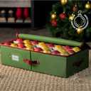 ZOBER Underbed Christmas Ornament Storage Box - Stores 64 3" Ornaments, With Dividers - Tear Proof 600D Oxford Fabric, Ornament Organizer Storage Box, Durable Christmas Containers Holder - Green