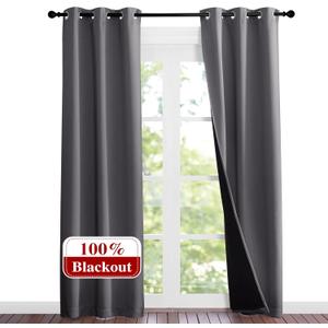 NICETOWN Grey Full Shade Curtain Panels, 37" Wide x 80" Long, Gray, Pair of Thermal Insulated & Energy Efficiency Blackout Curtains for Living Room Windows, Lined Silky Performance Window Dressing