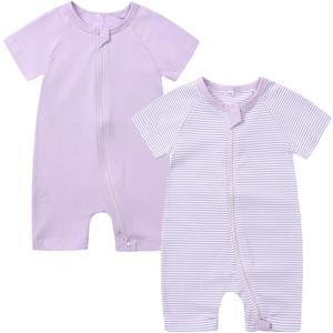 Feidoog Baby Boys 2Pack Rompers Summer Short Sleeve 2 Way Zipper One-Piece Romper Jumpsuit Sleep and Play (6-12 Months)