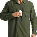 MAGCOMSEN Men's UPF 50+ Sun Protection Shirts, Button Down Long Sleeve Shirt for Hiking, Fishing, Safari Army Green, Large