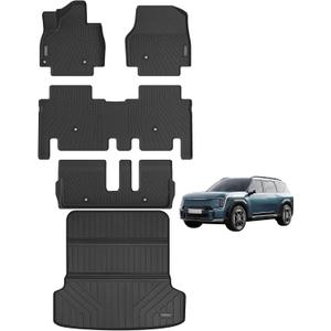 Floor Mats & Big Cargo Liners Compatible for KIA EV9 2024. All Weather 3 Rows Anti-Slip TPE Mat-Black. (7-Seats)