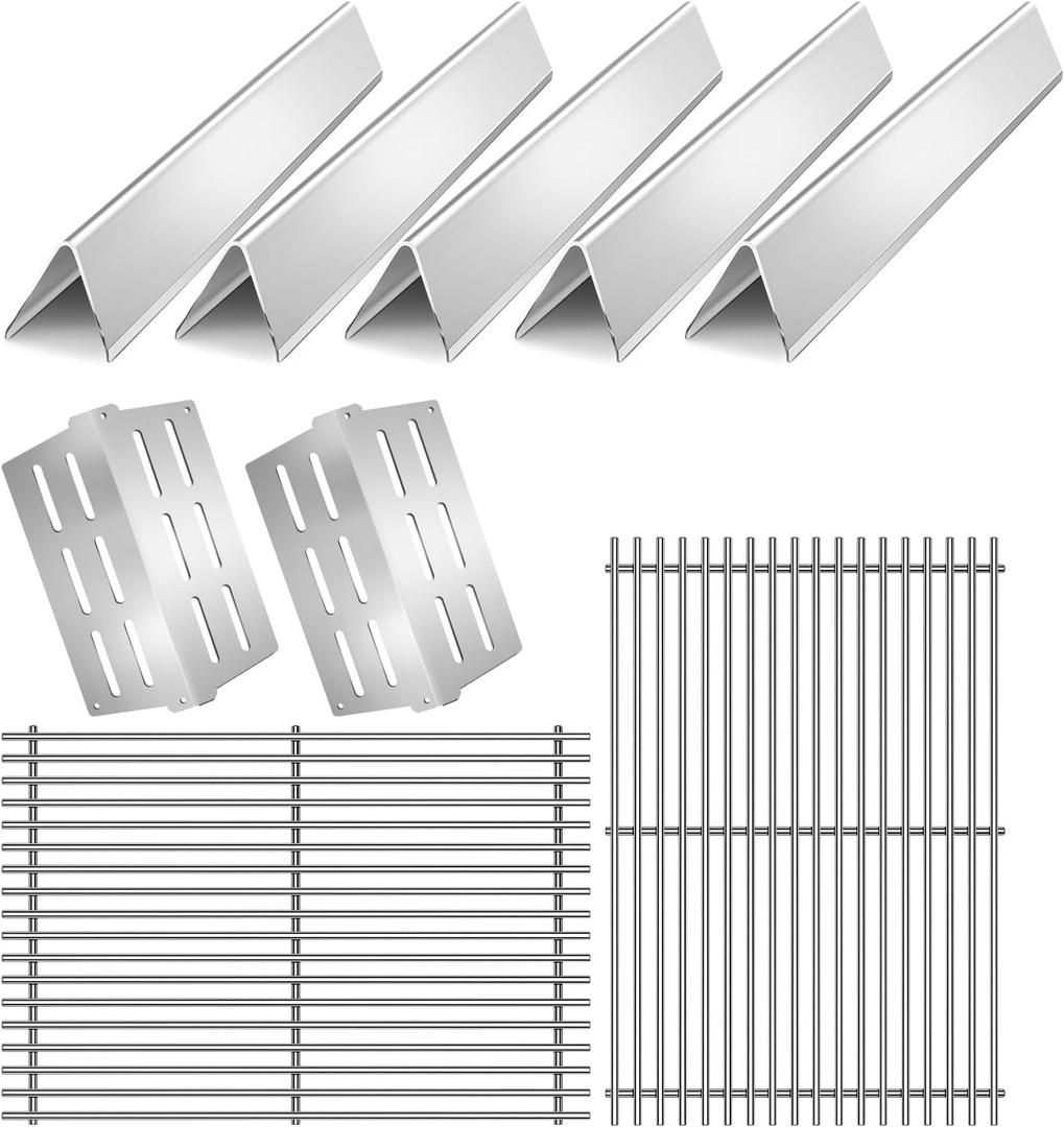 2Pack 9MM 7524 7528 Cooking Grates with 7622 Heat Deflectors 7620 Flavorizer Bars for Weber Genesis Grill Replacement Parts E-310 E-320 E-330 S-310 S320 S-330 EP-310 EP-320