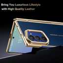 for Samsung Galaxy Z Fold 7 Case with Leather Back, Built-in Camera Kickstand, Electroplated Frame & Hinge Protection, Screen Protector, Thin & Slim Leather Stand Cover 5G 2025, Blue