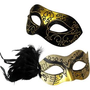 Wildarms Couple Masquerade Masks - Feather Women & Venetian Men Masks for Halloween Party, Mardi Gras Cosplay