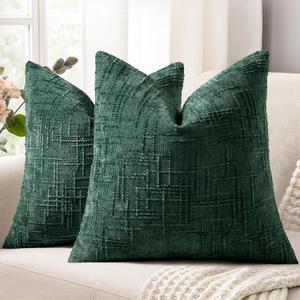 decorUhome Spring Green Chenille Euro Sham Throw Pillow Covers 26x26 Set of 2 Textured Soft Cozy Slubby Couch Pillow Covers Modern Farmhouse Boho Decorative Pillow Cases for Bed Sofa Living Room