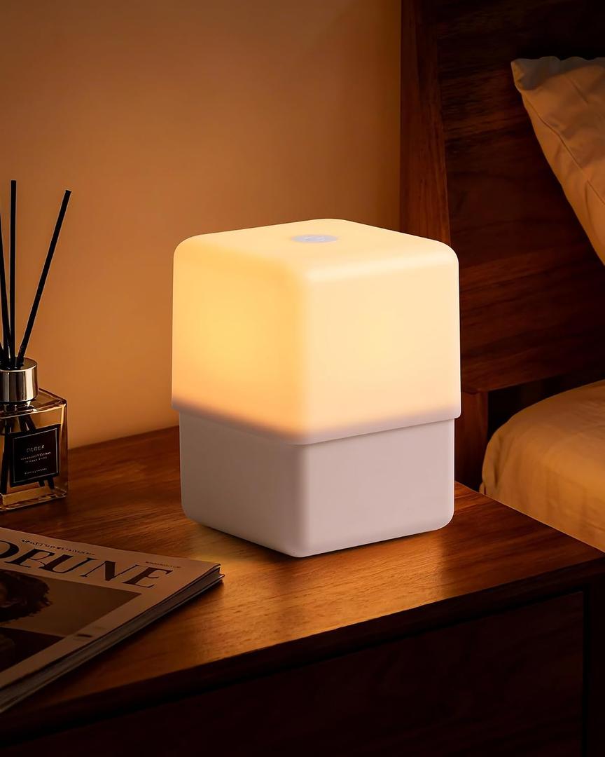 JJ&RY Cool Lift Touch Lamps for Nightstand, Cordless Warm Night Light for Baby Nursery/Sleep Aid, Dimmable/2600K Amber/2000mAh Rechargeable, Small Bedside Nightlight for Kids and Adults' Bedroom