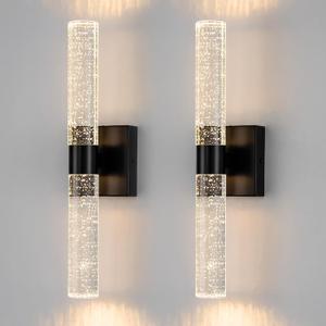 DORESshop Modern Wall Sconces Set of Two, 3CCT Crystal Bathroom Sconces Wall Light, Black Vanity Light Fixture, Sconce Wall Decor Set of 2, Wall Lights for Bedroom, Living Room, Hallway 18in