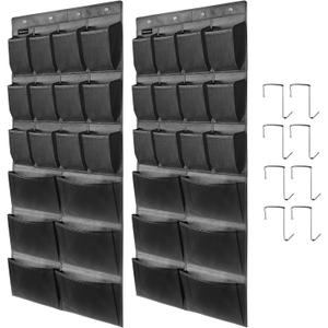 2 Pack Extra Large Hanging Over Door Shoe Organizers, closet shoe rack shoe storage, 12+6 Breathable Mesh Pockets with 8+8 Hooks, Black (59 x 21.6 inch)