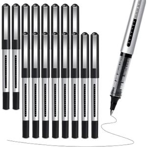 Rollerball Pen Fine Point Pens: 16 Pack 0.5mm Rollerball Pen, Extra Fine Point Pens, Black Fine Tip Liquid Gel Ink Pen Set for Writing, Note Taking, Signature, Office, Journaling, School Supplies