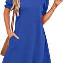 RUMIA Summer Dresses for Women 2025 Casual Cute Square Neck Puff Short Sleeve Dress with Pockets (Medium, Royalblue)