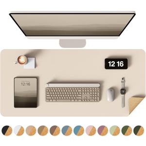 YSAGi Double-Sided Desk Pad, 35.4"x17" Leather Desk Mat, Eco Cork Desk Pad Protector,Large Mouse Pad,Waterproof Desk Blotter for Office/Home (Beige/Cork)