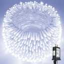 Extra-Long String Lights Outdoor Indoor, 300 LED Super Bright Christmas Lights Clear Wire, Waterproof 13 Modes Plug in Twinkle Fairy Light for Bedroom Party Wedding Garden Christmas (Cool White)