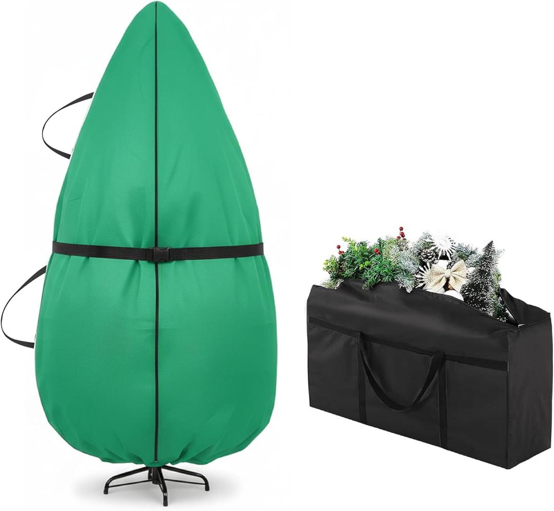 Upright Christmas Tree Bag 7.5 ft /8 ft Christmas Tree Covers for Upright Storage with Zipper & Adjustable Straps with Xmas Ornament Storage Bag Green(medium)