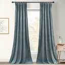 StangH Pinch Pleat Stone Blue Velvet Curtains for Nursery Bedroom, Thermal Insulated Window Drapes for Living Room Back Tab Light Dimming Sliding Door Curtains, W30 x L96, 2 Panels