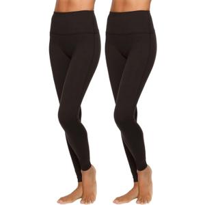 Felina Women's Velvety Super Soft High-Waisted Leggings 2-Pack Brown and Black (L, Black)