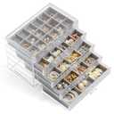 YUFONG Jewelry Organizer with 5 Drawers Clear Acrylic Earring Display Case Velvet Jewelry Storage Box Display Holder for Earring Ring Bracelet Necklace (Gray, 66 Grids)