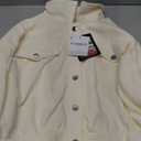 Qiaomai Womens Cropped Corduroy Jacket Loose Button Down Puff Sleeve Shacket Coat (Medium, Beige)