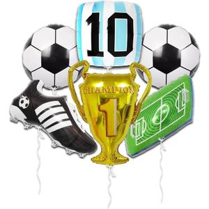 Soccer Ball Balloons Foil Balloon Set, Gold Champion Trophy, Field Design, Sports Celebration, World Cup Football, Boys Birthday Party Decor