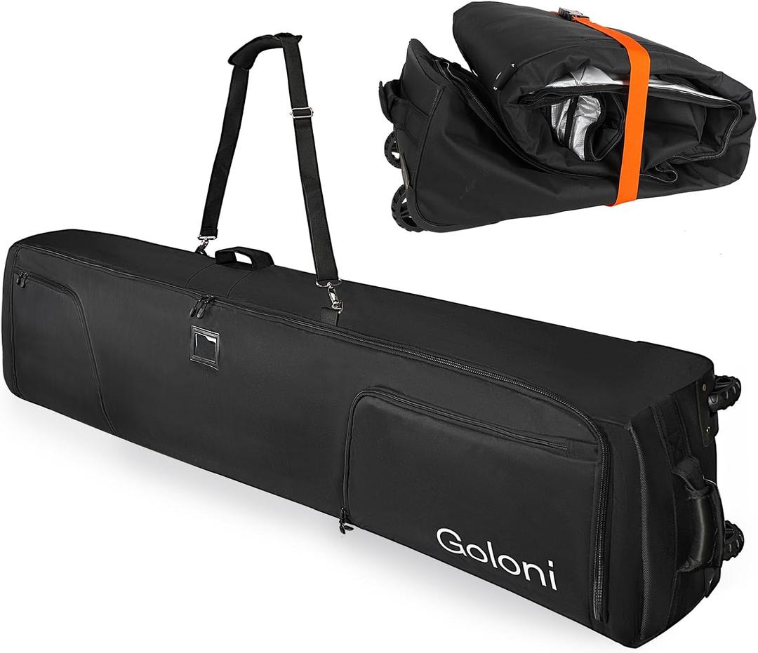 Goloni Ski Bag with Wheels,Padded Snowboard Bag for Air Travel,600D Waterproof Fabric,Foldable Snow Bag Fits 2 Pairs Skis (175cm, Black)