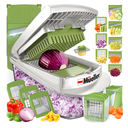 Mueller Pro-Series 10-in-1, 8 Blade Vegetable Chopper, Onion Mincer, Cutter, Dicer, Egg Slicer with Container, French Fry Cutter Potato Slicer, Home Essentials, Salad Chopper White Sand/Green